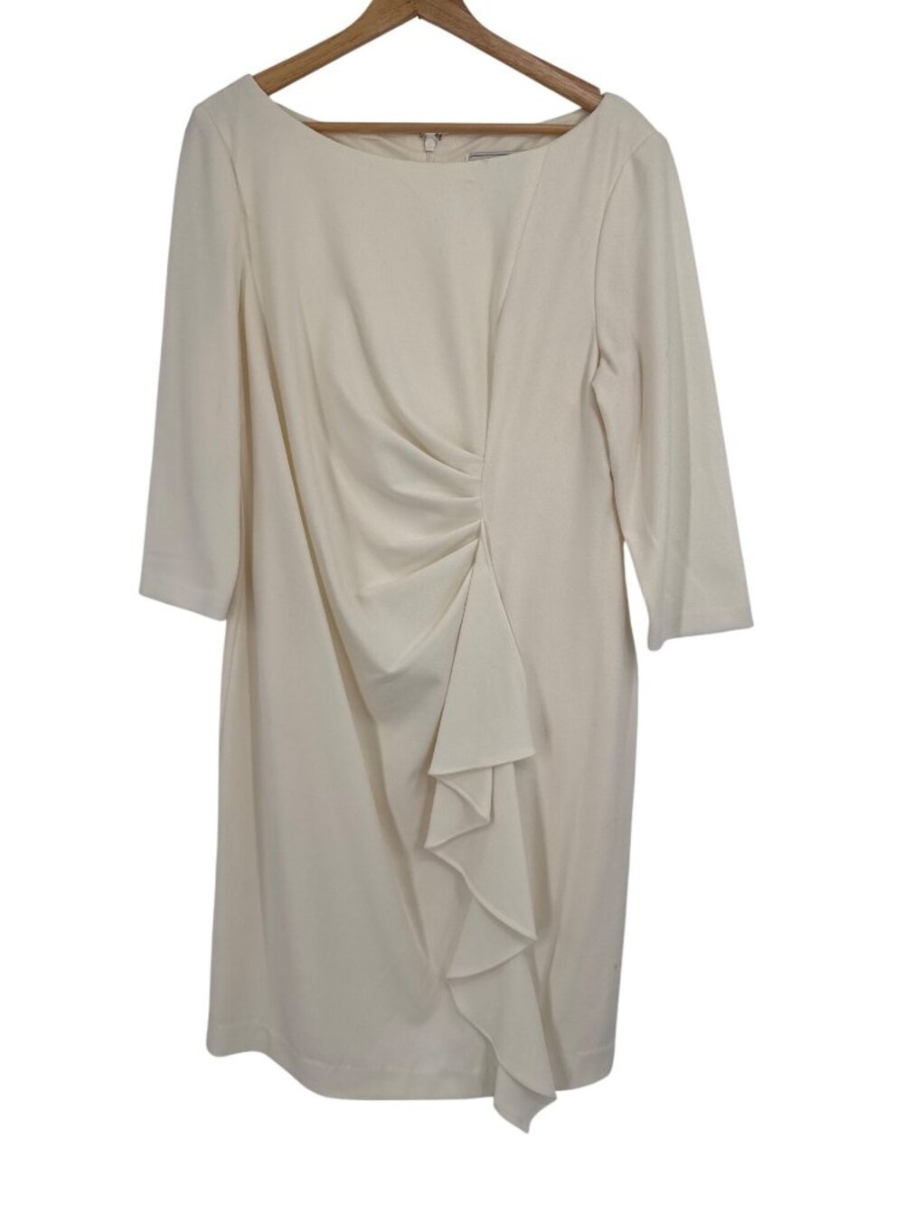 J Howard Womens Ivory Cocktail Dress Size 16 Ruffle Detail 3/4 Sleeve